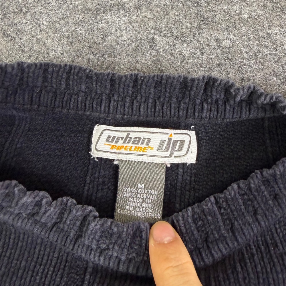 Urban Pipeline Mens Navy Blue Ribbed Crewneck Sweater Grey Chest Stripe Medium - Picture 3 of 6